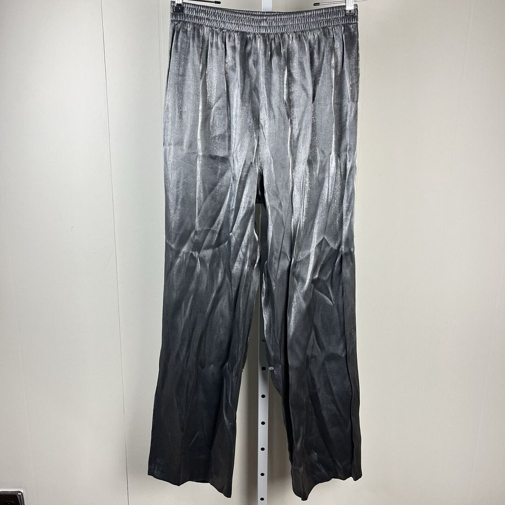 Cristina Pull On Pants Womens XL Metallic Silver Elastic Waist Vintage